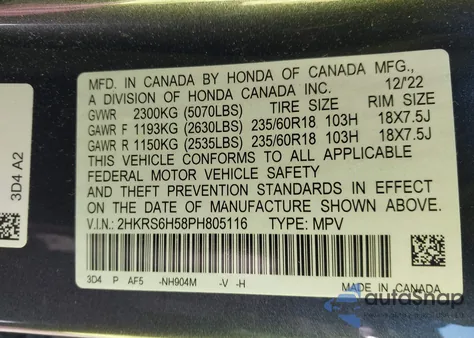 2023 Honda Cr-V Hybrid Sport from USA, damaged, VIN 2HKRS6H58PH805116